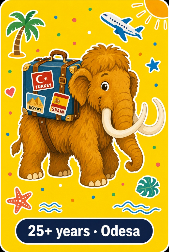 Santa-Cruz mammoth with suitcase and travel stickers